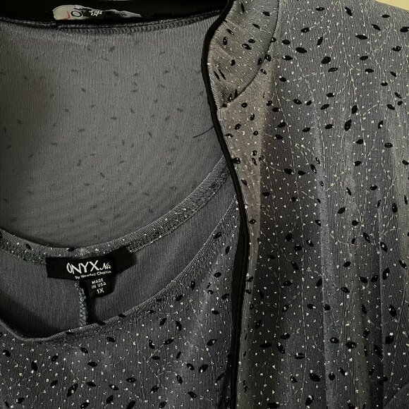 Onyx Nite Gray Sparkling Tank Top and Matching Jacket with 3/4 sleeves, Size 1X - Picture 2 of 5